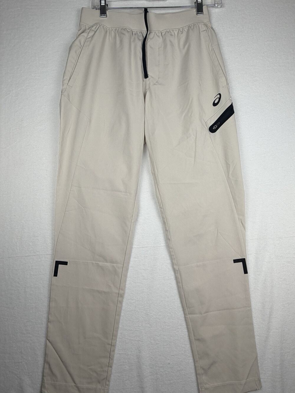 ASICS Pants Men’s S Beige Tan Performance Running Training Zip Pocket Athletic=